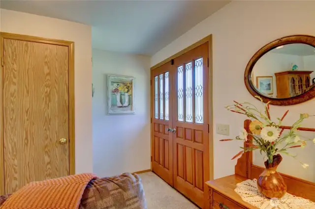 French door entry with coat closet
