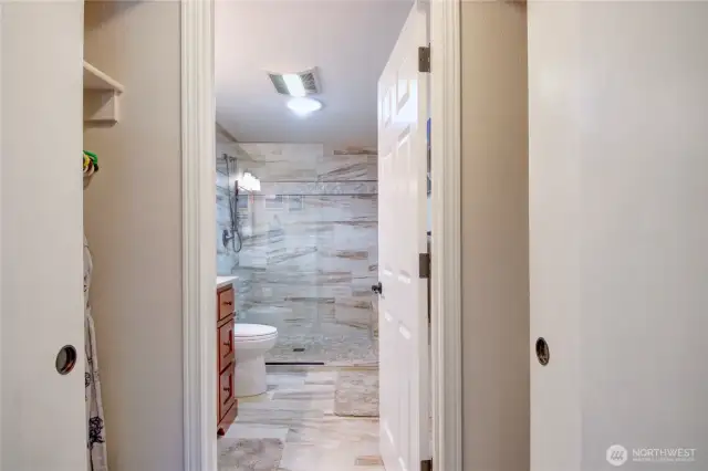 two closets - one on each side of the short hallway leading to the ensuite.