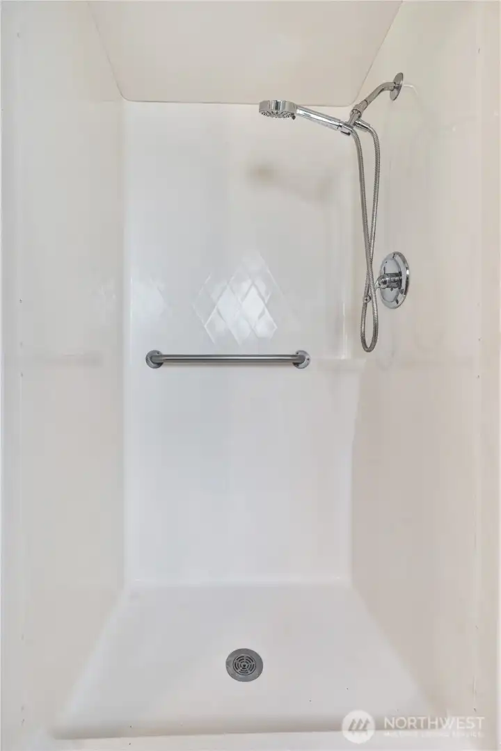 There's a shower in both bathrooms. This is the walk-in shower in the primary bathroom.