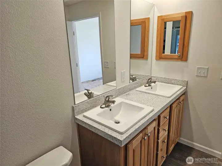 Double vanity sinks in the master bdrm bath