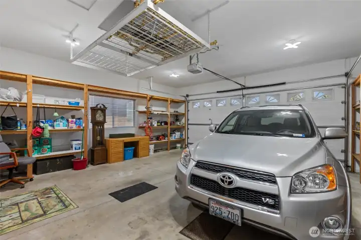 Oversized Garage with Built-in Shelving