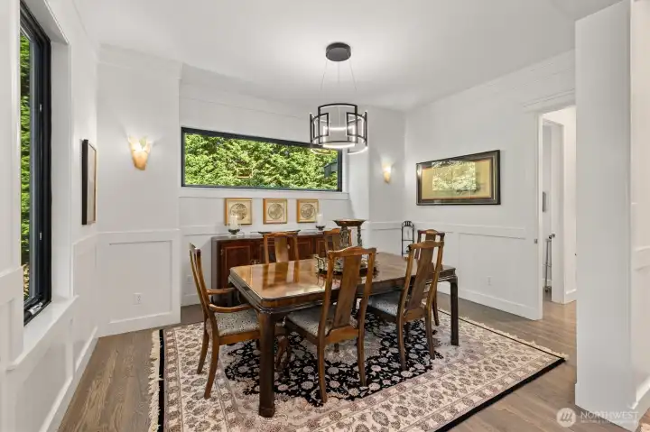 Formal dining room. Home has full LED light conversion.