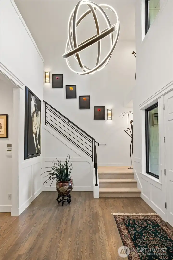 Modern steel railing on stairway.