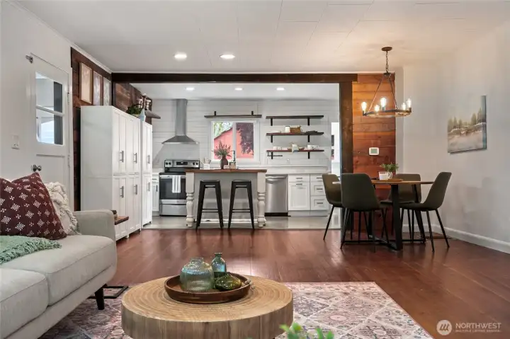 View from living room to kitchen
