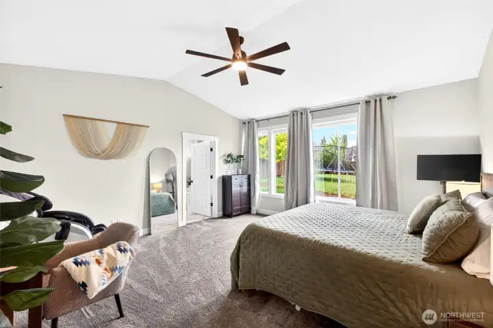 Behold the master suite. Large windows and vaulted ceilings Behold the master suite. Large windows and vaulted ceilings