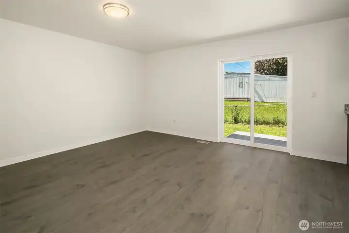 Sliding Door to back deck and yard space