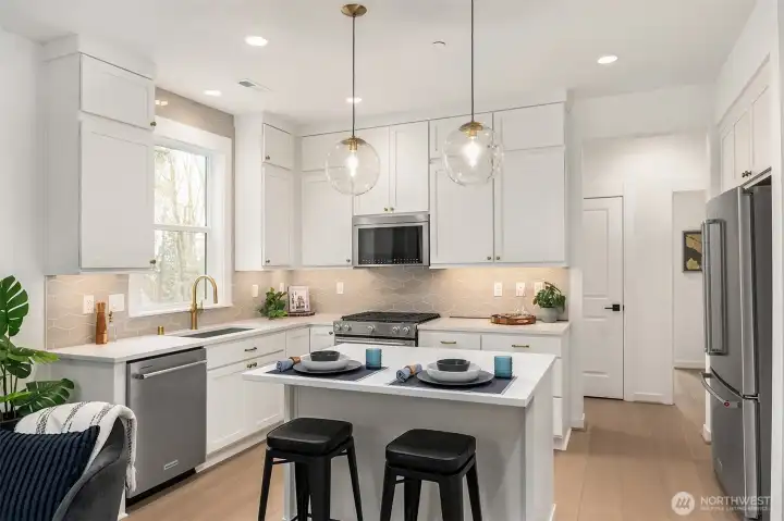 Double stacked kitchen cabinetry provides extra storage