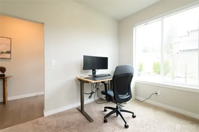 The main floor den/office with barn door entry is located off of the entry-far enough from the main living area to be quiet or perhaps even convert to a main floor flex/bedroom, if needed.