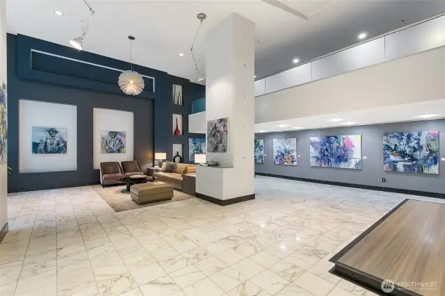 Stunning lobby with a rotating art exhibit