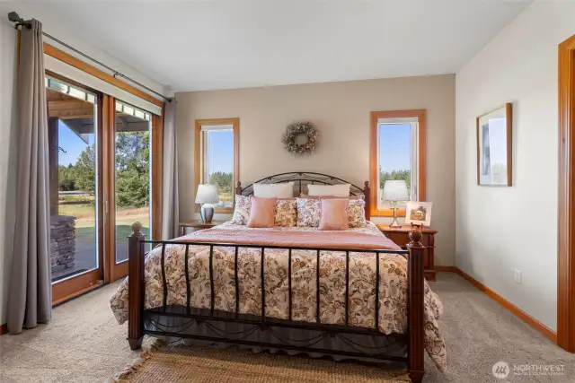 Enjoy the morning lake view through your 8' Pella sliding doors with built in blinds that lead to the back patio.