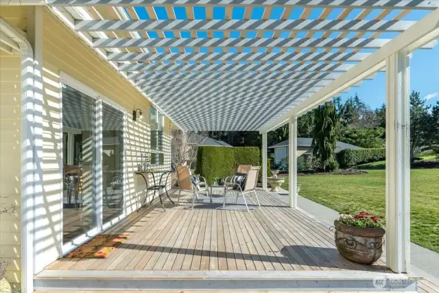 Huge party deck with adjacent patio