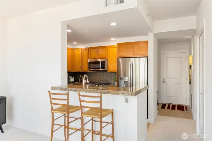 There is also an eating bar in front of the kitchen- many options for casual dining and entertaining.