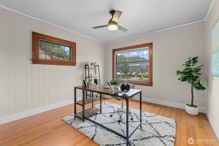 Main floor bedroom that can double as office space