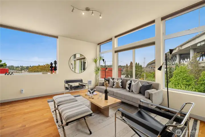 Top floor, corner unit in the Ruby Building.