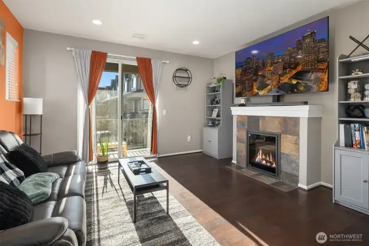 Open Concept Living to kitchen and dining with private balcony