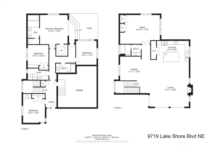 Classic view property floor plan with quiet and serene bedrooms on the lower level to enjoy maximum views from your main living spaces.