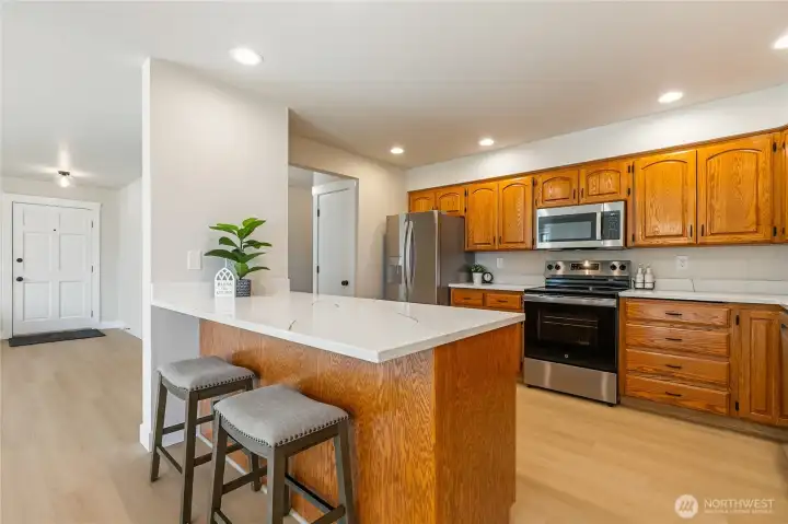 Cabinets have been beautifully refinished and new hardware installed