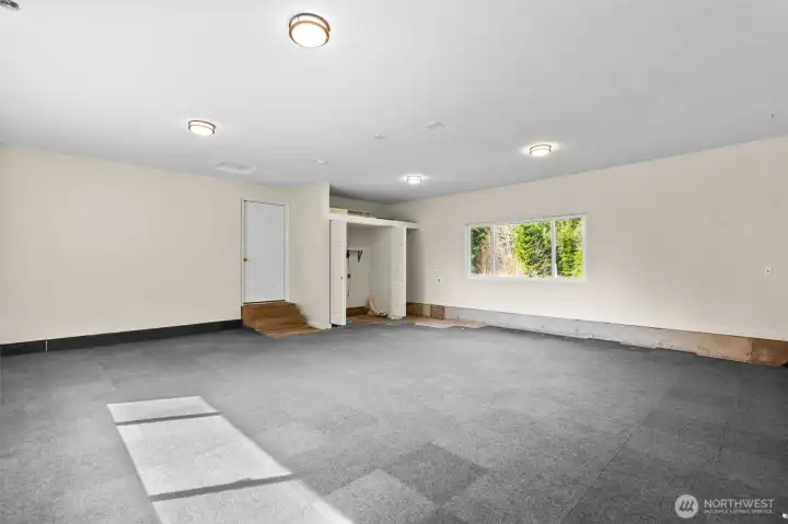 Another view of the rec room. The closet has washer/dryer hookups.