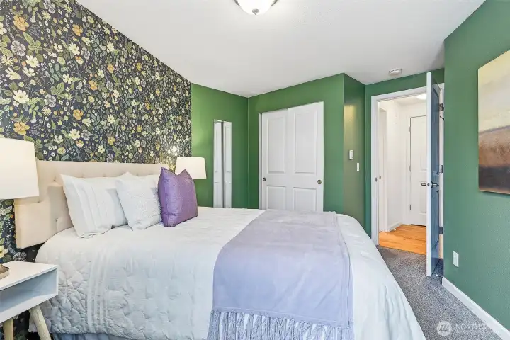 Bedroom looking towards bathroom and hallway