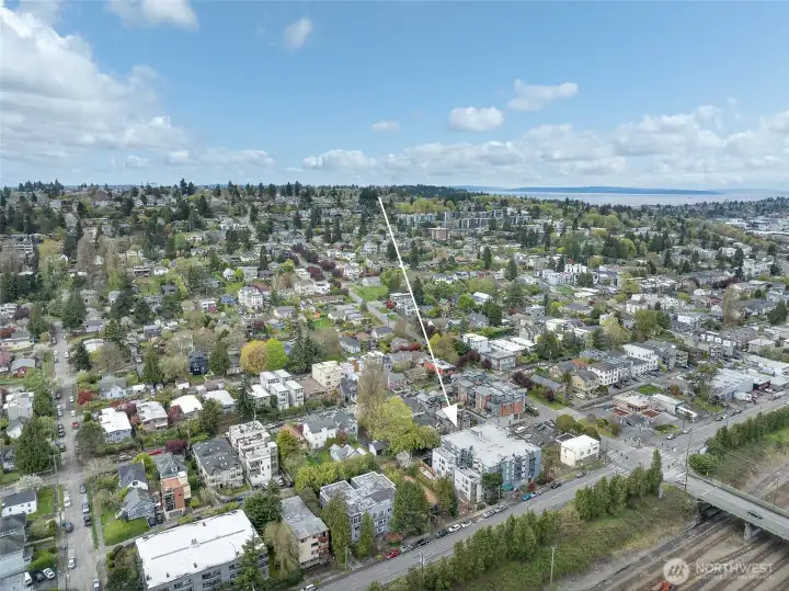 Aerial view looking WNW over the Magnolia neighborhood
