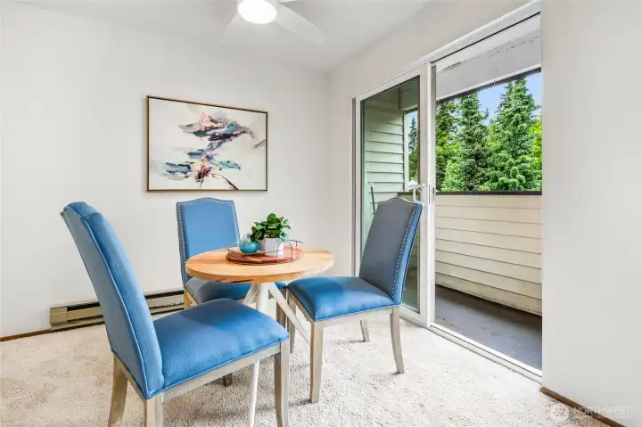 Sunny eating space makes everyday feel like a retreat. Enjoy morning coffee, evening cocktails on the private deck.