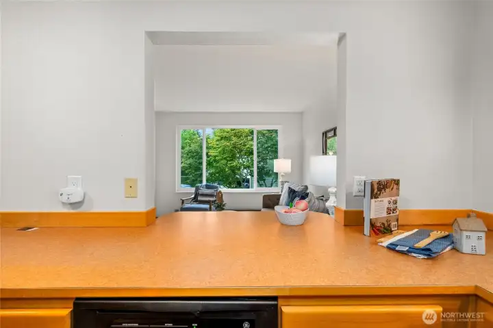 Breakfast bar between the Kitchen and Family Room.