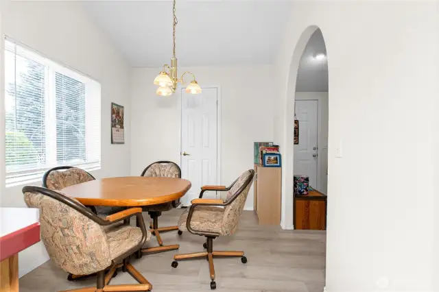 The lovely kitchen nook is great for a quiet meal or coffee in the morning.
