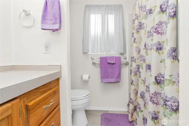 The primary bath has a walk in shower.