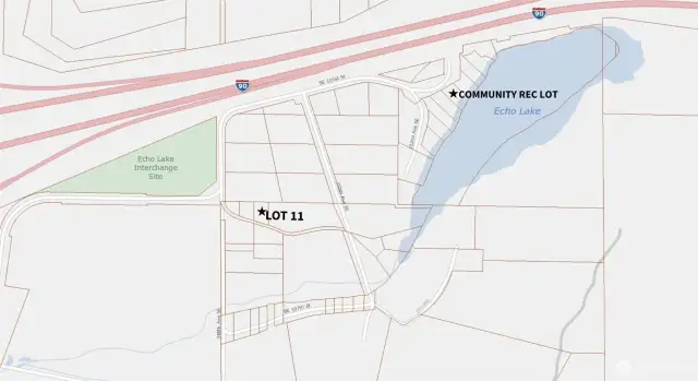 Map (zoomed out) showing lot and Echo Lake with community recreation lot.