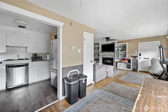 Dining, kitchen, living