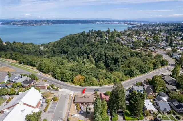located on the curve at the end of Stevens