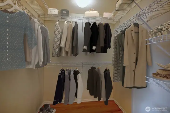 Primary bedroom offers a large walk in closet! STAGED