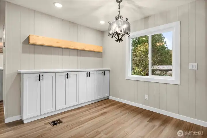 Close up of dining cabinet and shelves