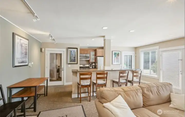 Owners lounge with kitchen, flat panel TV and lots of entertainment space.