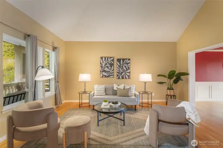 Soaring vaulted ceilings are ideal for holiday trees & natural light!