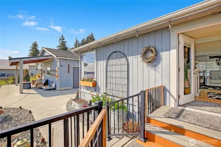 French doors off the living room create a seamless indoor-outdoor flow.