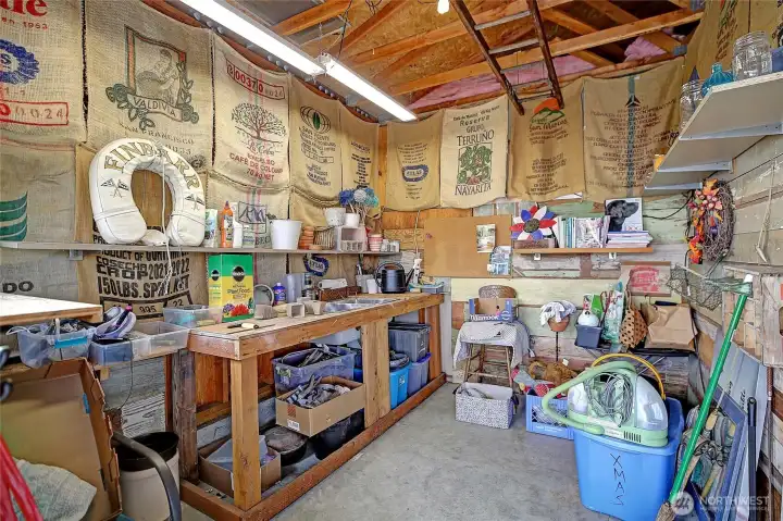 A gardeners dream potting room inside the shop/garage.