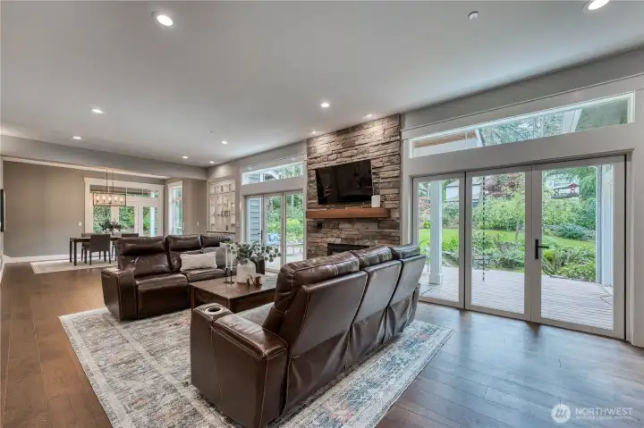 Expansive great room with panoramic doors to back deck