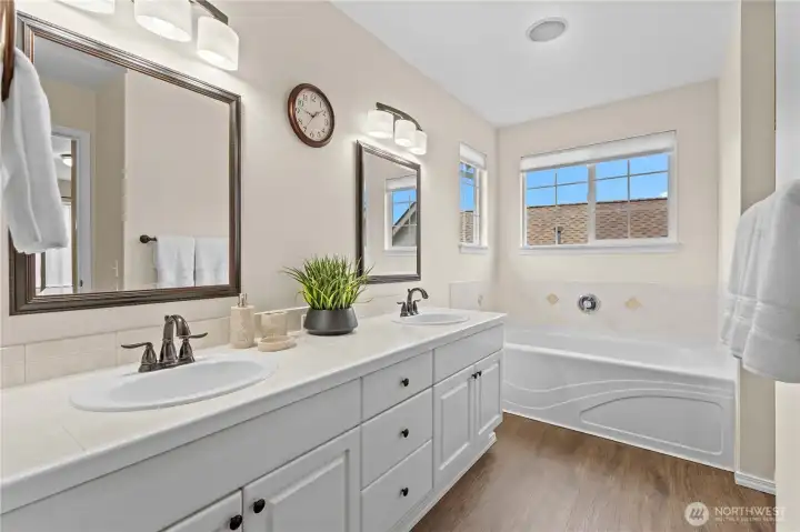 Love the updates on this bath with new LVP flooring and