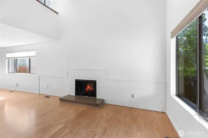 Vaulted ceilings and large windows let in the natural light.