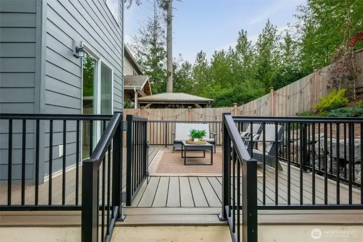Deck is completely fenced with gate.