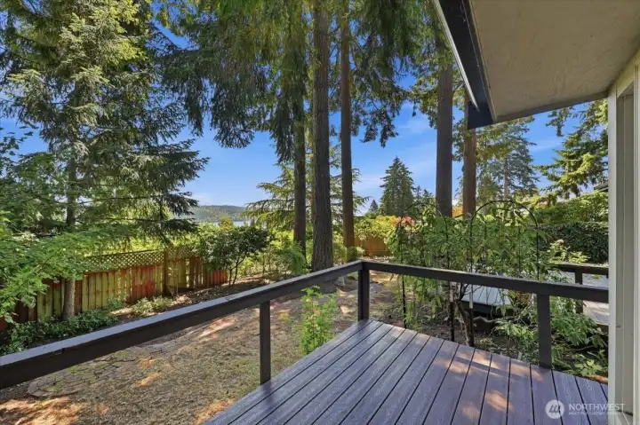 Deck just outside the primary connecting to the lake views. Deck just outside the primary connecting to the lake views.