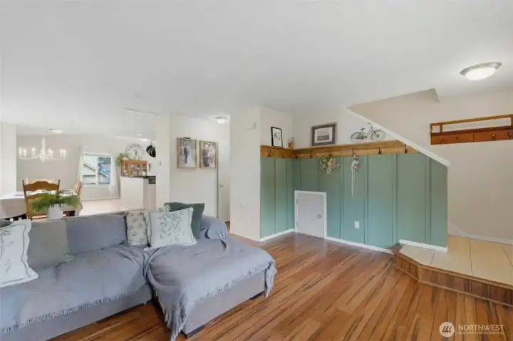 Easy care flooring throughout the first level makes cleanup a breeze