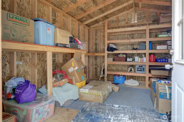 Second storage shed with built in shelving