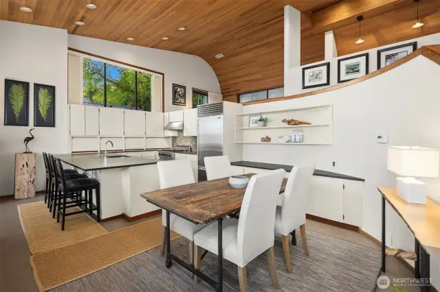 Observe the curved lines of the ceiling, a unique design echoing the hull of a boat.