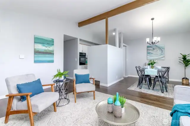 Living, Dining, Looking into Kitchen