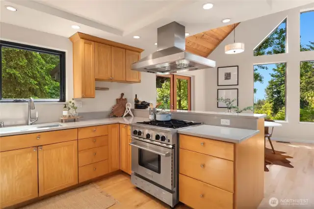 This thoughtfully designed kitchen features great storage, counter space and gas cooking.