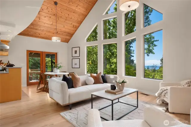 As you enter the great room the wall of windows and sound & mountain views will draw you right in.