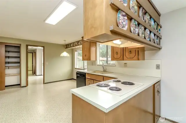 Big kitchen with breakfast nook overlooking the back acreage.
