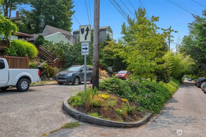 Lovely, leafy boulevard - one-way traffic with partition to create separation and width.
